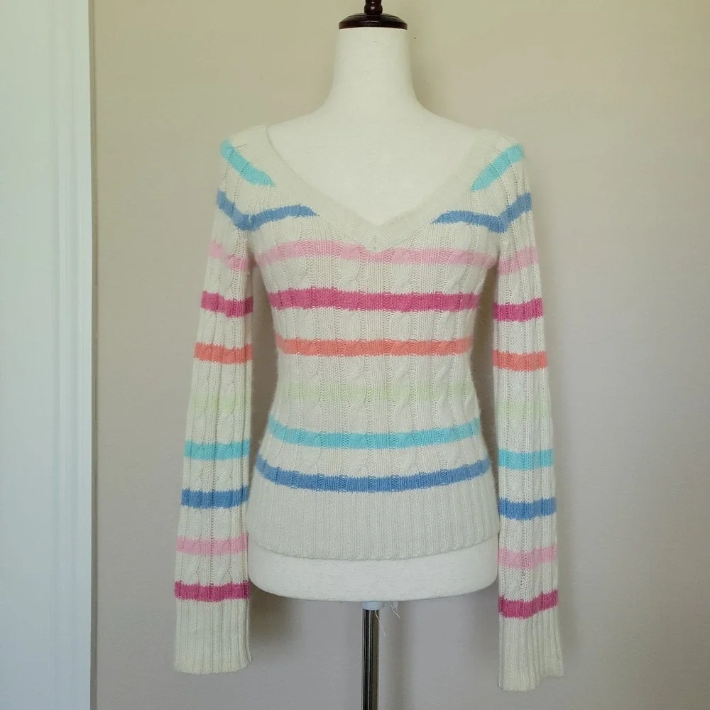 Vtg Aeropostale Fisherman Rabbit Hair Blend Striped Sweater Size M Preppy Pastel
